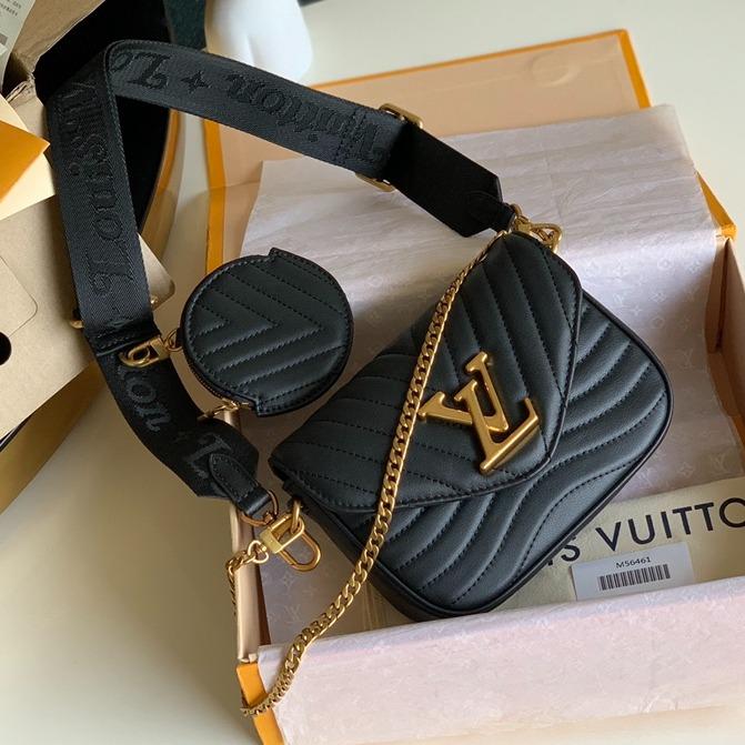 Schwarze Kalbsleder-Umhängetasche mit mehreren Fächern, 19 cm