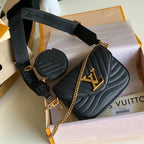 Schwarze Kalbsleder-Umhängetasche mit mehreren Fächern, 19 cm