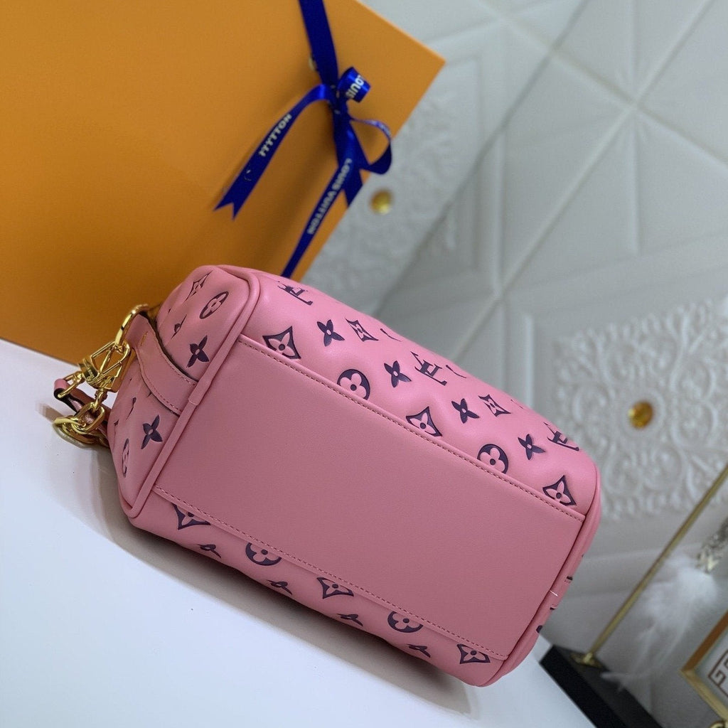 SPEEDY 22 PINK BLACK MONOGRAM EPROSSED LAMBSKIN