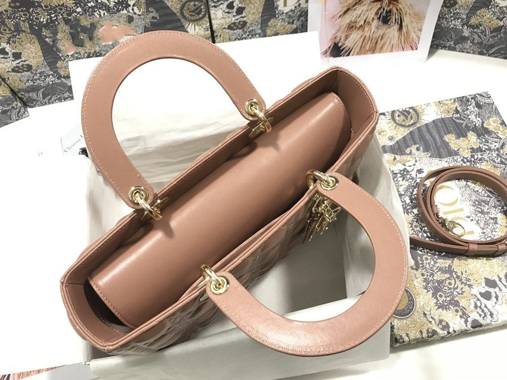 Große Damentasche 32 cm, beige Cannage-Lammleder