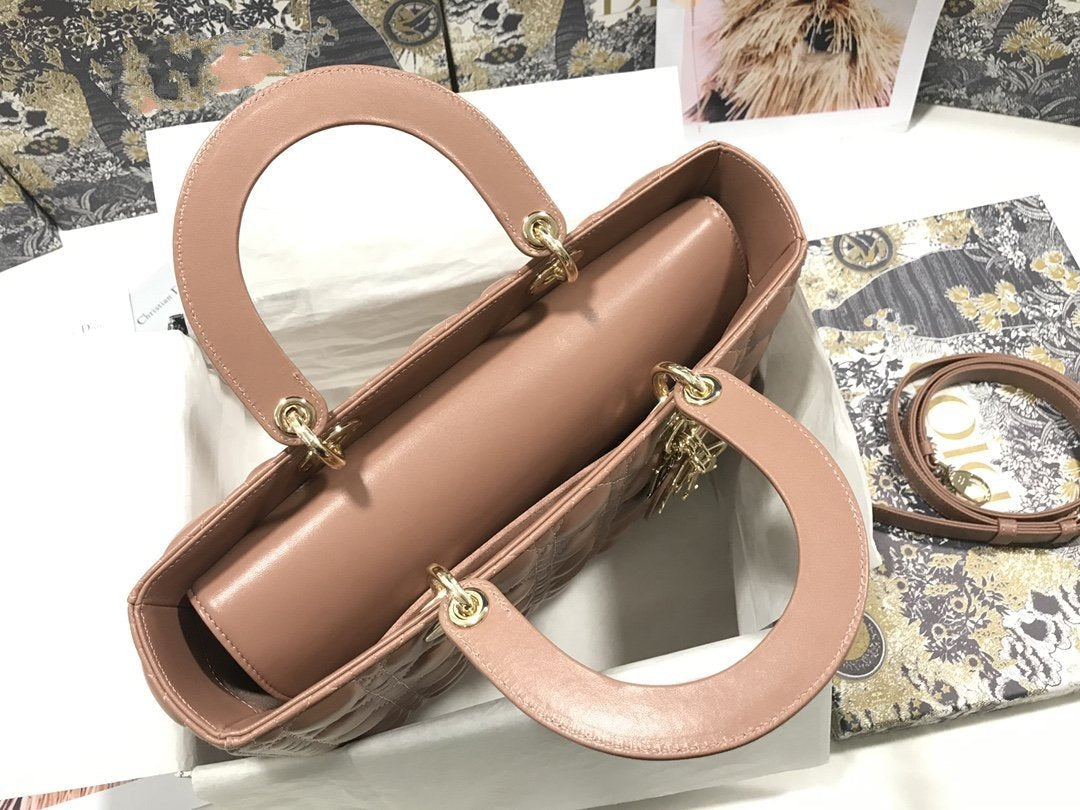 Große Damentasche 32 cm, beige Cannage-Lammleder