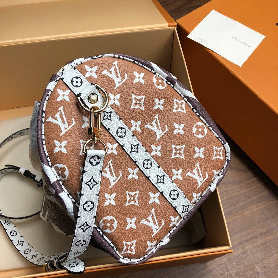 SPEEDY BANDOULIERE 30 BRAUN-WEISS RIESENMONOGRAMM-LEINWAND