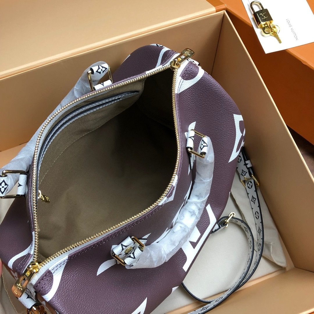 SPEEDY BANDOULIERE 30 BRAUN-WEISS RIESENMONOGRAMM-LEINWAND