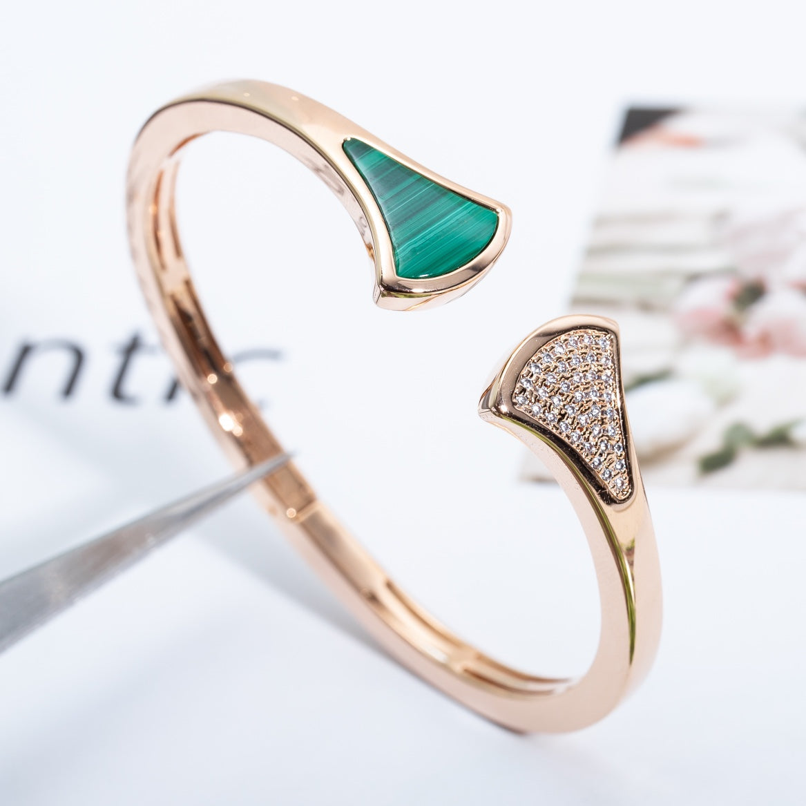 ®Jewelicorn®ドリームブレスレット オープン マラカイト ピンクゴールド