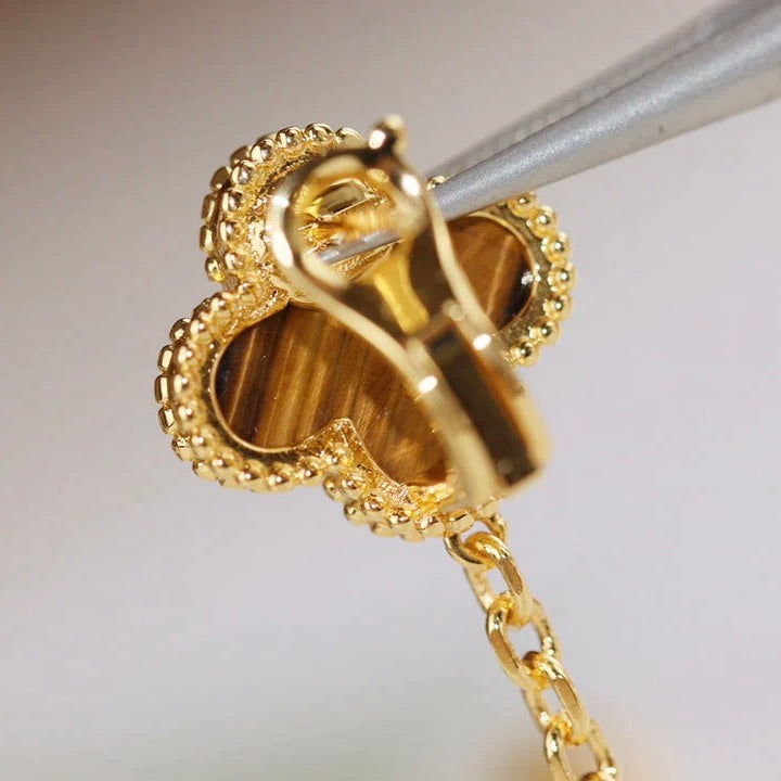 ®Jewelicorn®クローバー 2モチーフ タイガーアイ カーネリアン イヤリング