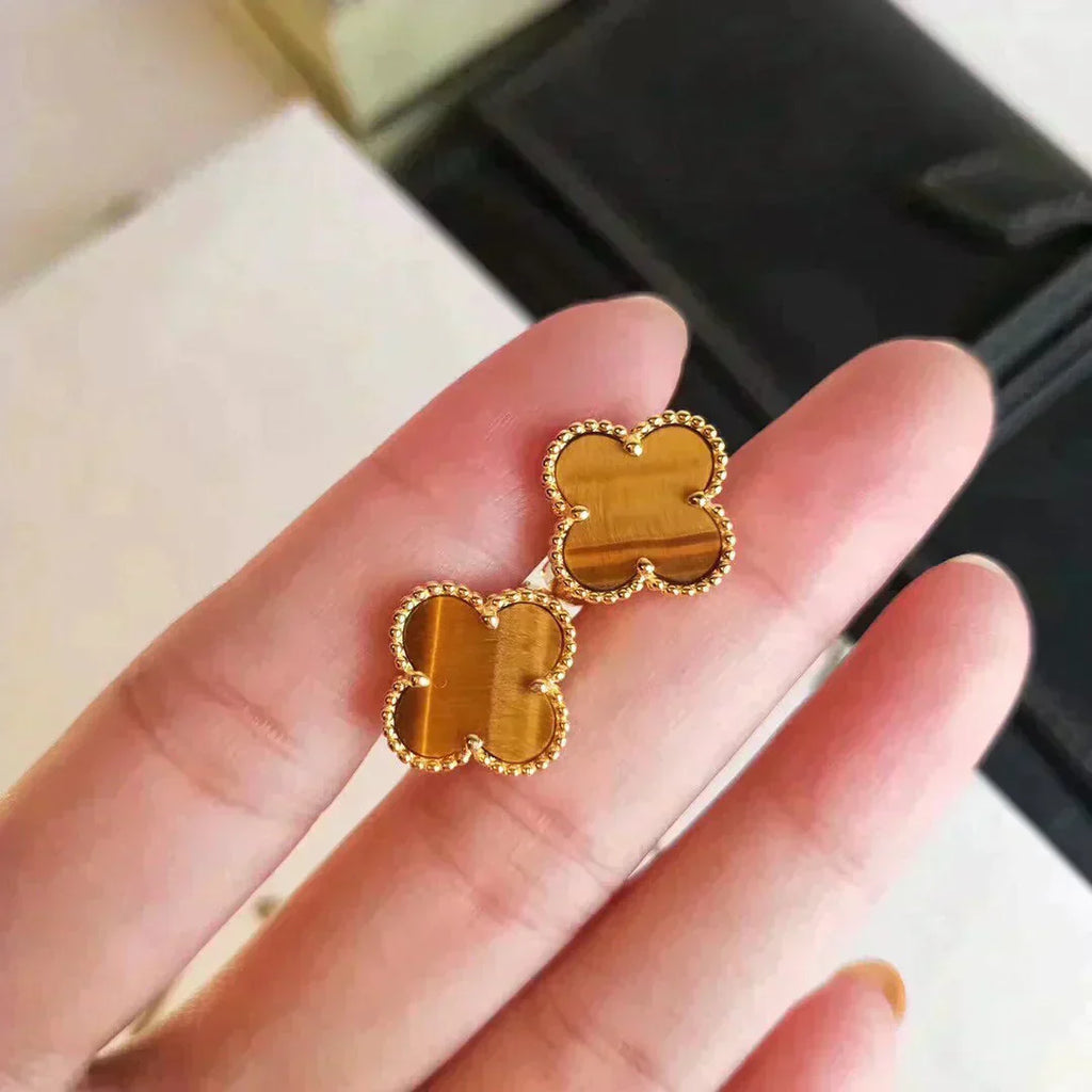 ®Jewelicorn®クローバー ミディアム 1モチーフ タイガーアイ イヤリング