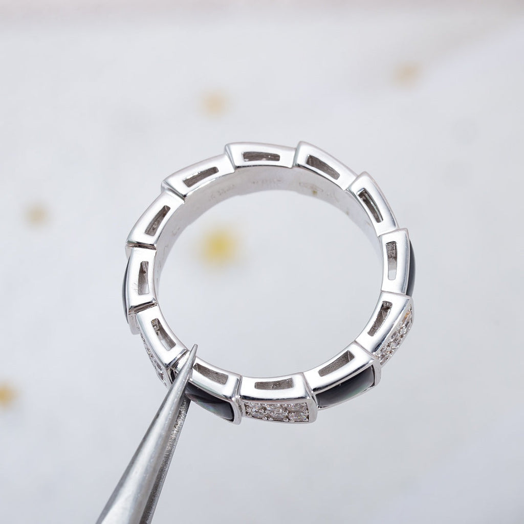 ¡®Jewelicorn¡¯SERPENTI RING SILVER DIAMOND BLACK MOP 4MM