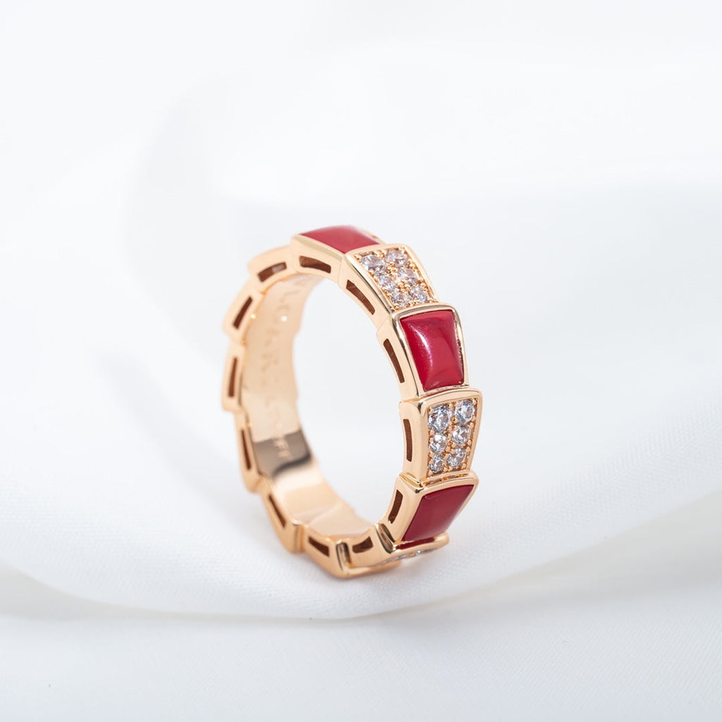 ¡®Jewelicorn¡¯SERPENTI RING PINK GOLD CARNELIAN DIAMOND PAVED 4MM