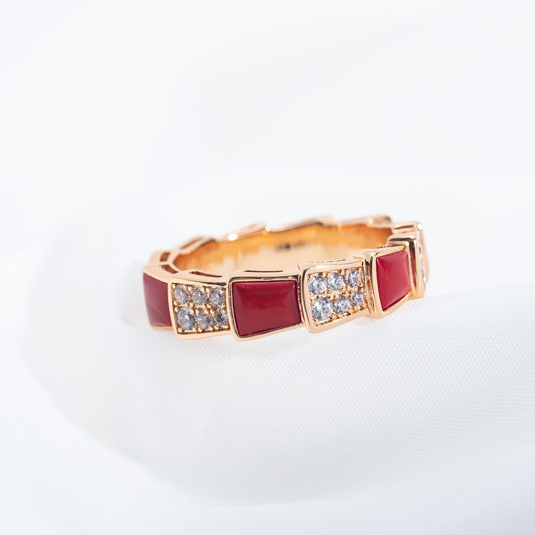 ¡®Jewelicorn¡¯SERPENTI RING PINK GOLD CARNELIAN DIAMOND PAVED 4MM