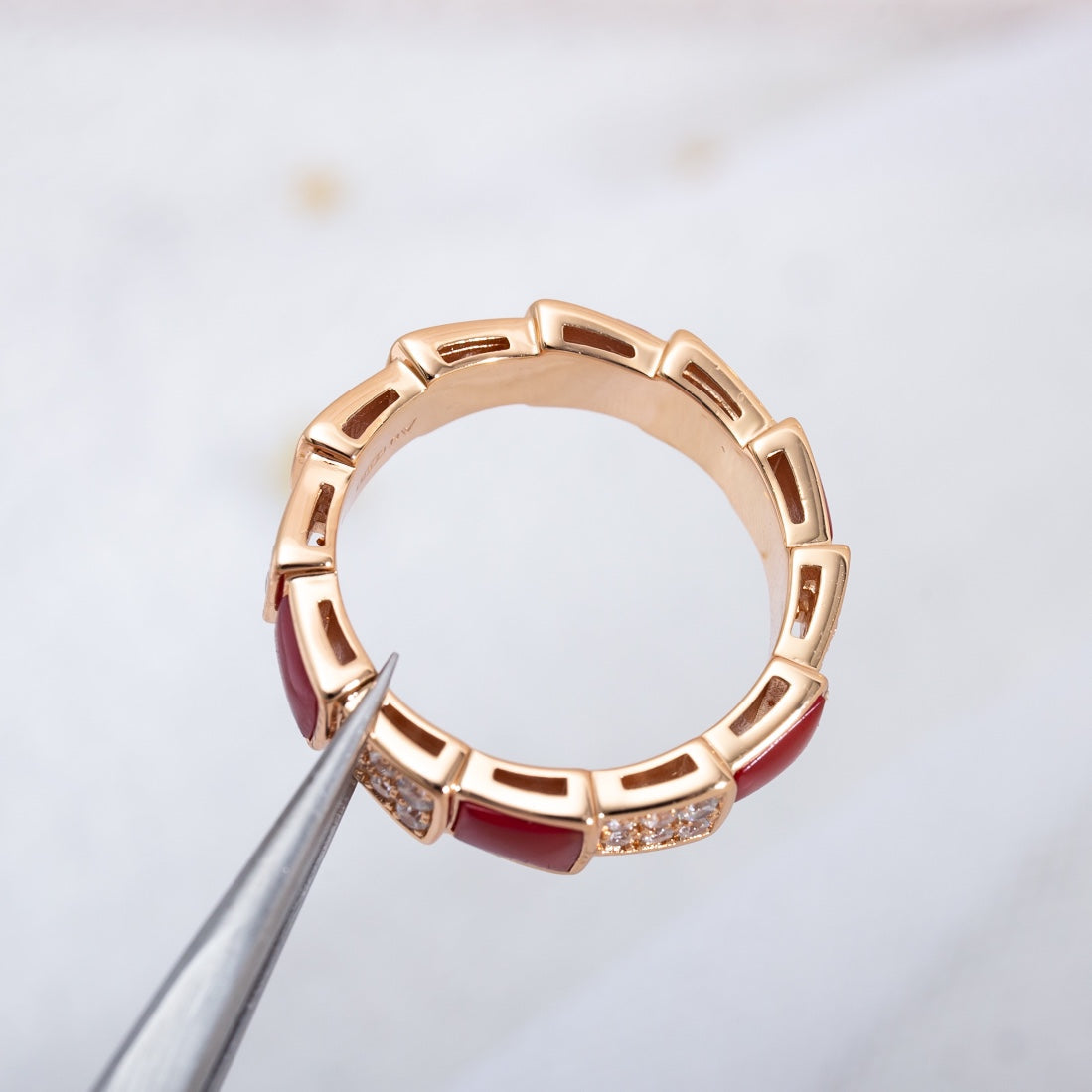 ¡®Jewelicorn¡¯SERPENTI RING PINK GOLD CARNELIAN DIAMOND PAVED 4MM