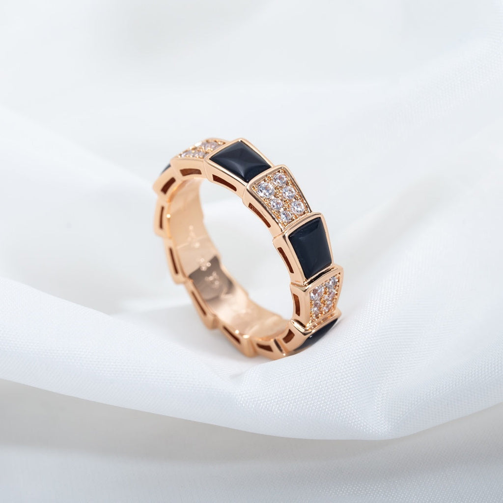 ¡®Jewelicorn¡¯SERPENTI RING PINK GOLD BLACK MOP DIAMOND PAVED 4MM