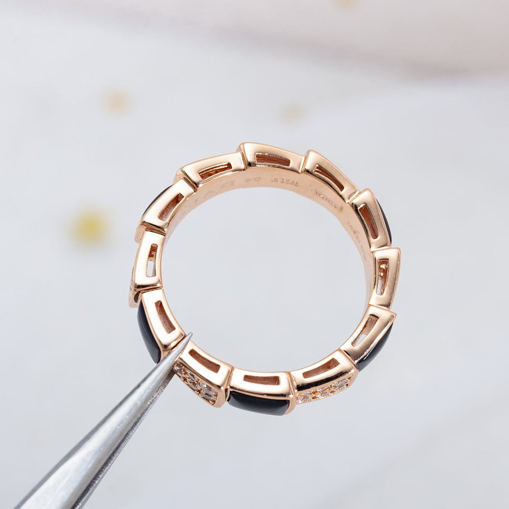 ¡®Jewelicorn¡¯SERPENTI RING PINK GOLD BLACK MOP DIAMOND PAVED 4MM