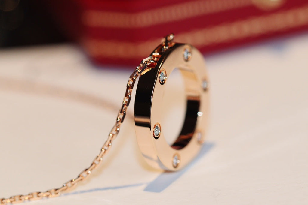 ¡®Jewelicorn¡¯LOVE NECKLACE 16MM 6 DIAMONDS PINK GOLD