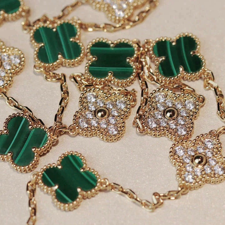 ¡®Jewelicorn¡¯CLOVER 20 MOTIFS MALACHITE DIAMOND NECKLACE