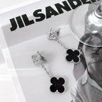 ®Jewelicorn®クローバー 2モチーフ ダイヤモンド オニキス イヤリング シルバー