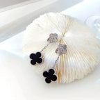 ®Jewelicorn®クローバー 2モチーフ ダイヤモンド オニキス イヤリング シルバー