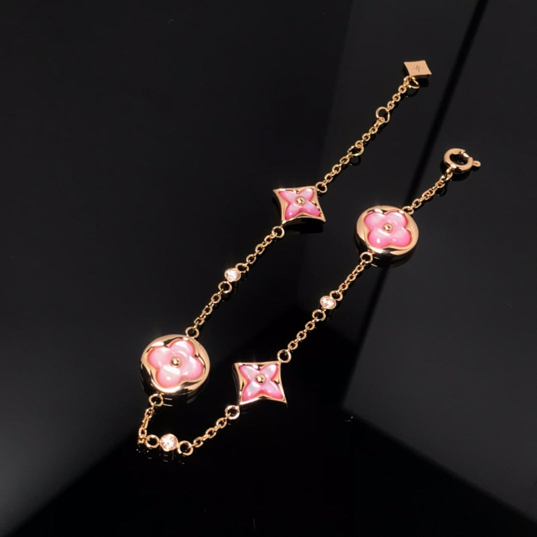 ¡®Jewelicorn¡¯STAR AND SUN 4 MOTIF PINK MOP PINK GOLD BRACELET