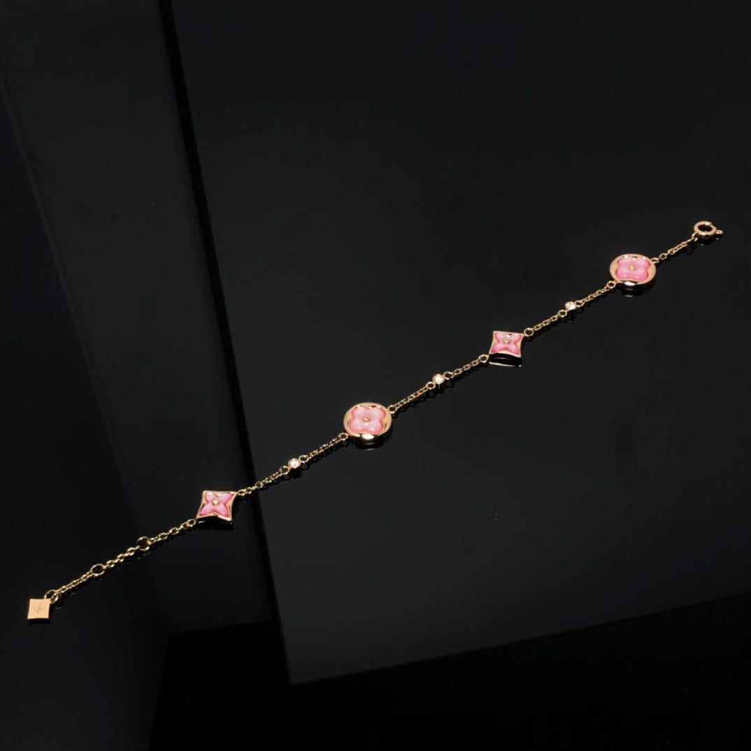 ¡®Jewelicorn¡¯STAR AND SUN 4 MOTIF PINK MOP PINK GOLD BRACELET
