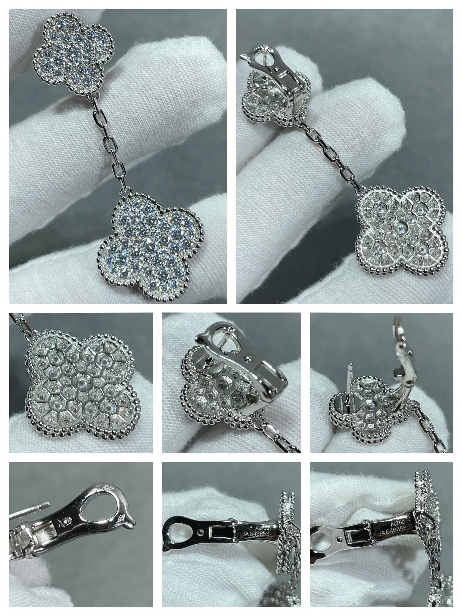 ®Jewelicorn®クローバー 2モチーフ ダイヤモンドパヴェ シルバーイヤリング