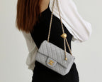 FLAP BAG 20CM GREY LAMBSKIN GOLD HARDWARE