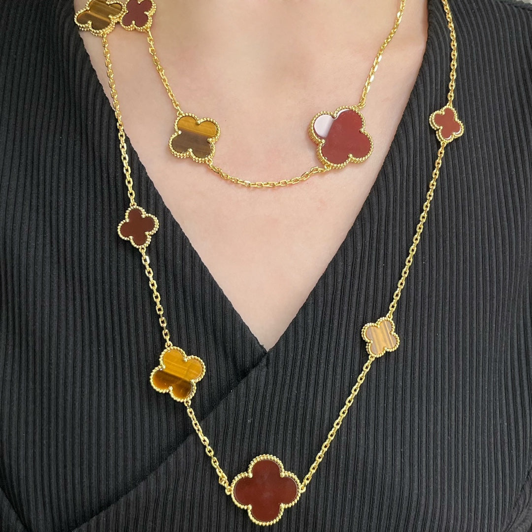 ¡®Jewelicorn¡¯CLOVER 16 MOTIF CARNELIAN TIGER EYE ROSE GOLD NECKLACE