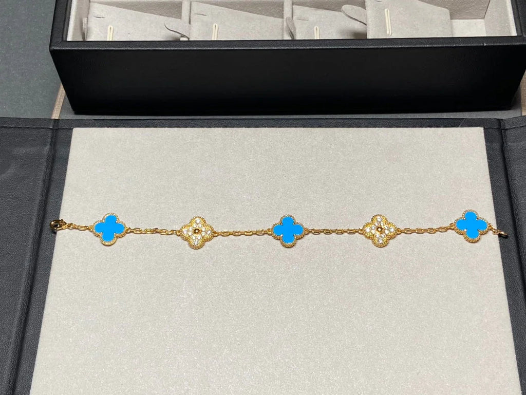 [⭐JeweliWhal] CLOVER 5 MOTIF BLUE AGATE BRACELET COLLECTION