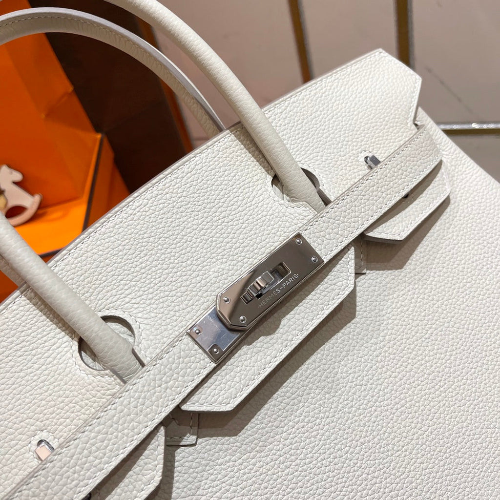 HM Birkin 30 cm, weißes Togo-Leder, silberfarbene Beschläge
