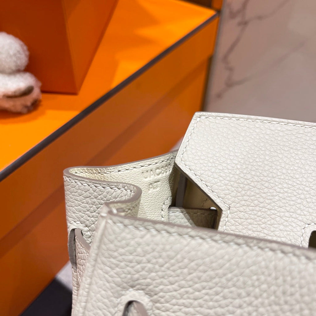 HM Birkin 30 cm, weißes Togo-Leder, silberfarbene Beschläge