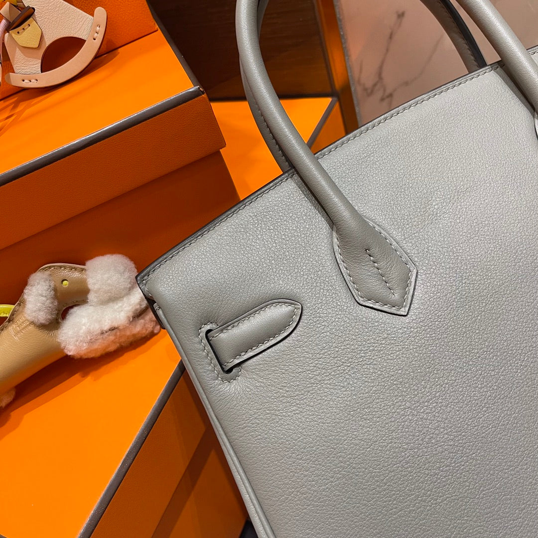 HM Birkin 30 cm Grau Swift Leder Goldene Beschläge