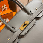 HM Birkin 30 cm Grau Swift Leder Goldene Beschläge