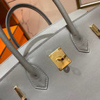 HM Birkin 30 cm Grau Swift Leder Goldene Beschläge