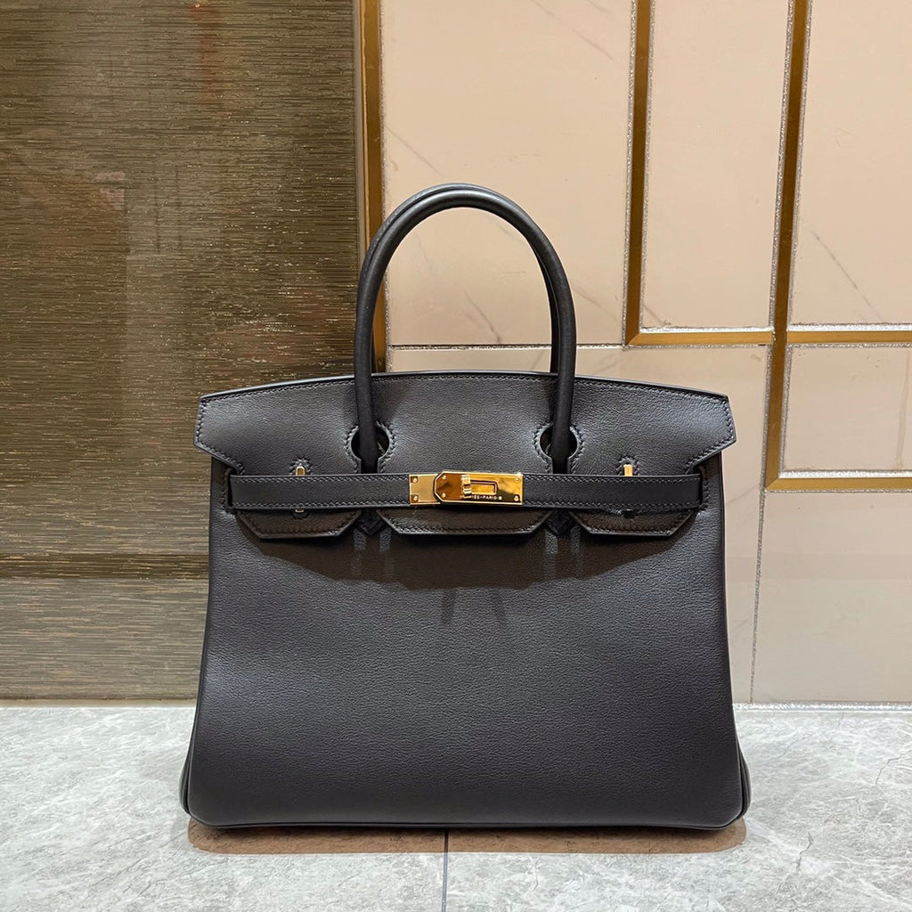 HM Birkin 30 cm, schwarzes Swift-Leder, goldene Beschläge