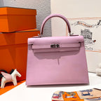 HM KELLY 25CM ROSA EPSOM-LEDER SILBERNE BESCHLÄGE
