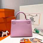 HM KELLY 25CM ROSA EPSOM-LEDER SILBERNE BESCHLÄGE