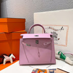 HM KELLY 25CM ROSA EPSOM-LEDER SILBERNE BESCHLÄGE