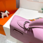 HM KELLY 25CM ROSA EPSOM-LEDER SILBERNE BESCHLÄGE