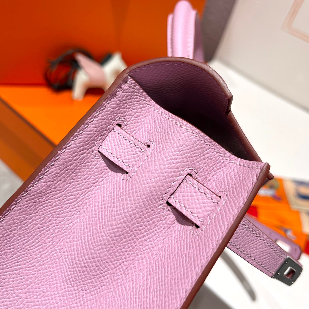 HM KELLY 25CM ROSA EPSOM-LEDER SILBERNE BESCHLÄGE