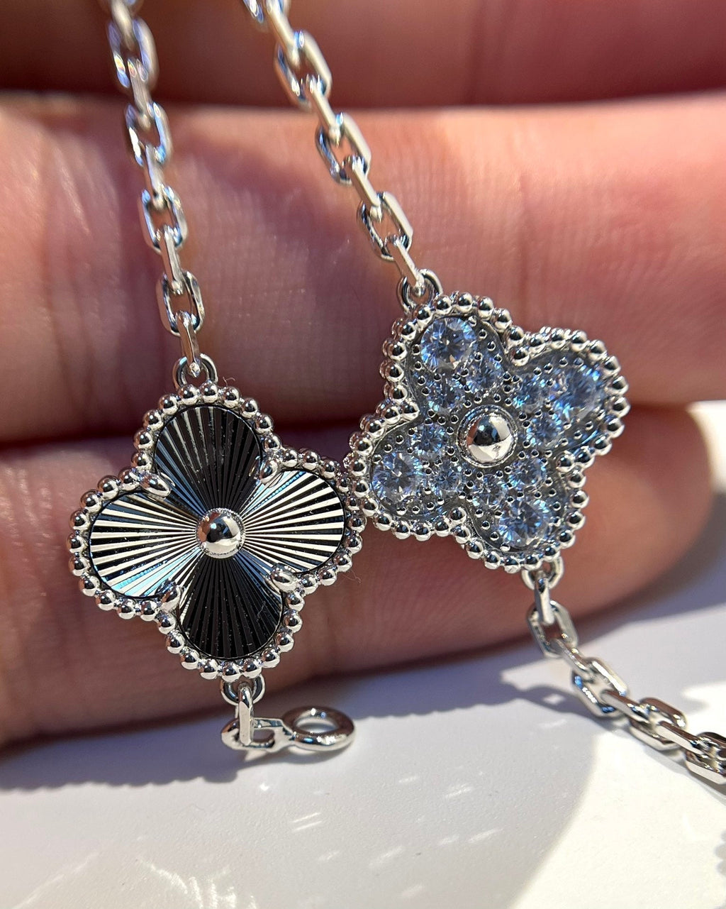 ®Jewelicorn®クローバー 5モチーフ シルバー ダイヤモンド ブレスレット