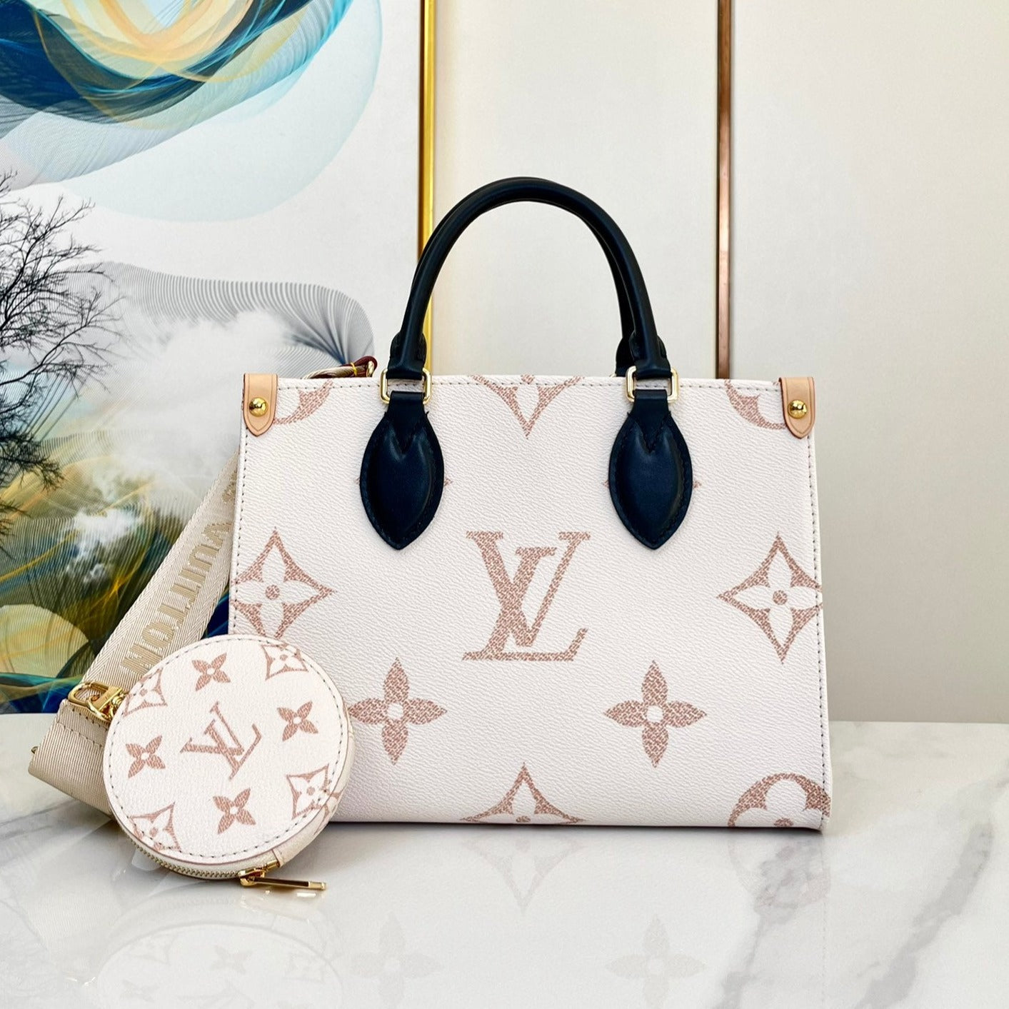 ONTHEGO 25 WEISS-BRAUN MONOGRAMM-LEINWAND 