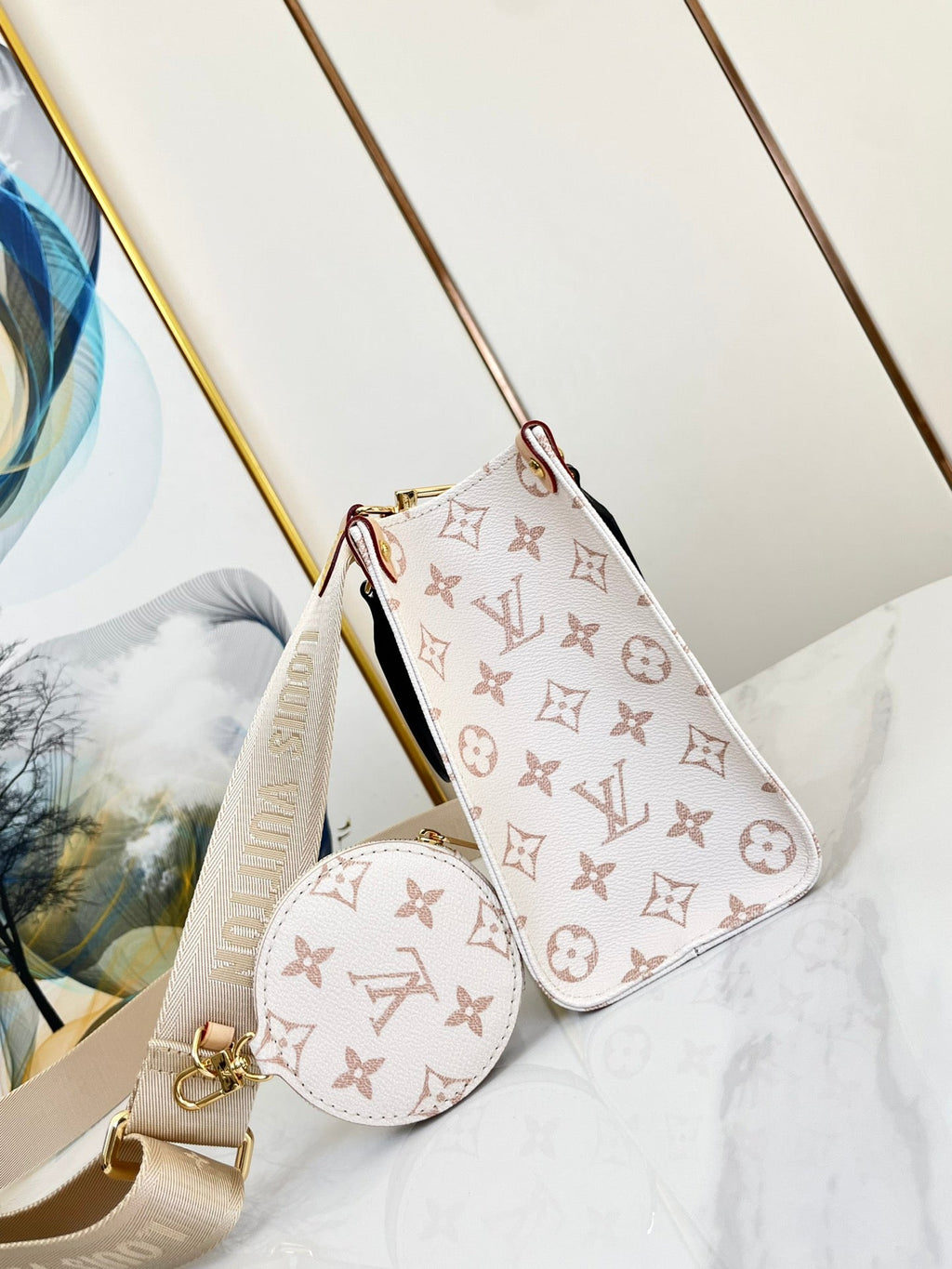 ONTHEGO 25 WEISS-BRAUN MONOGRAMM-LEINWAND 