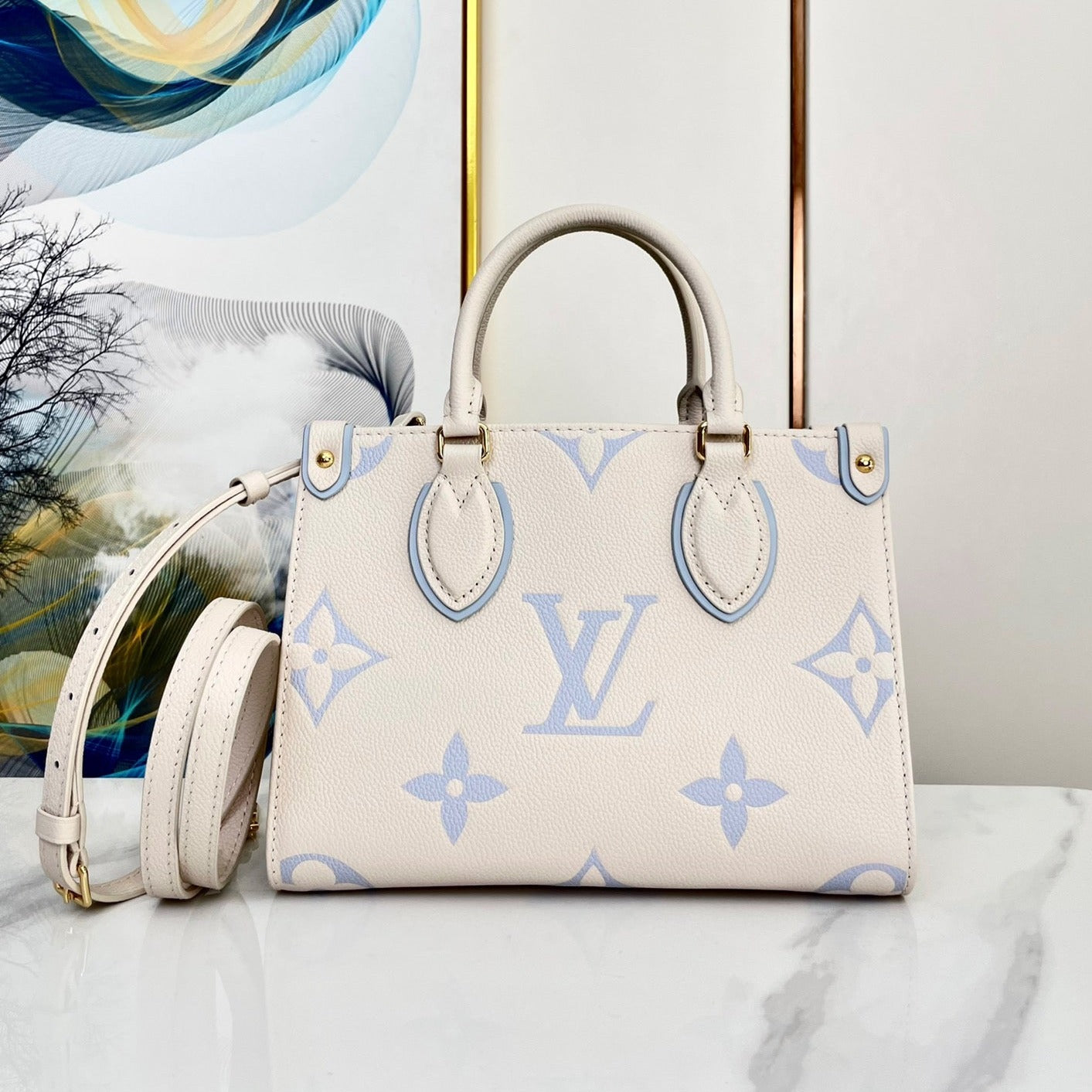 ONTHEGO 25 WEISS-LILA MONOGRAMM-LEINWAND 