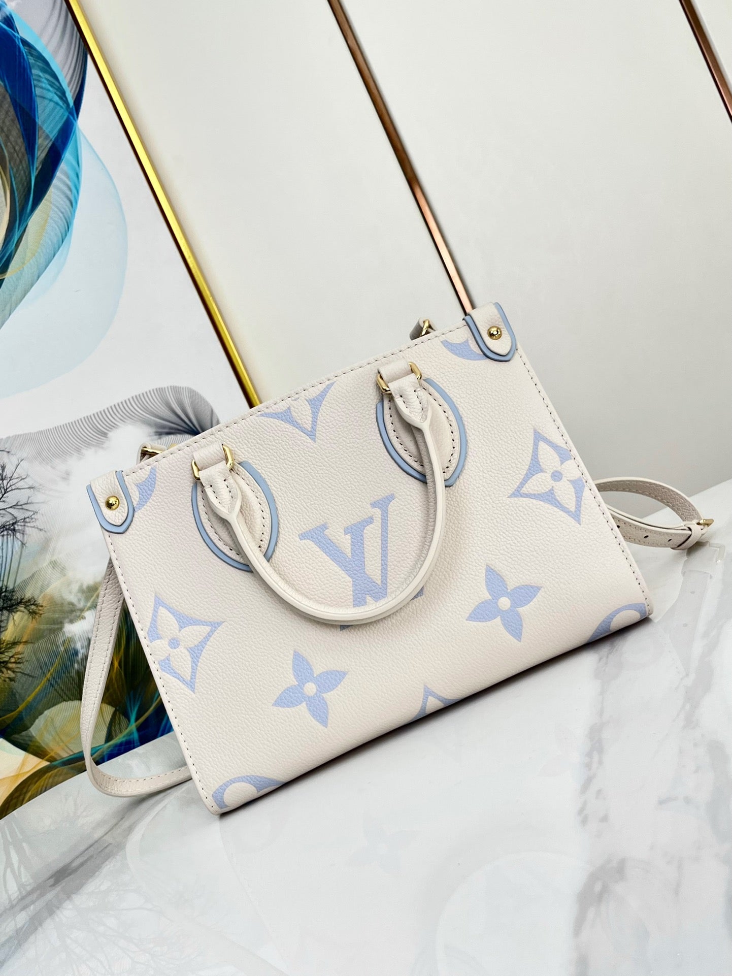 ONTHEGO 25 WEISS-LILA MONOGRAMM-LEINWAND 