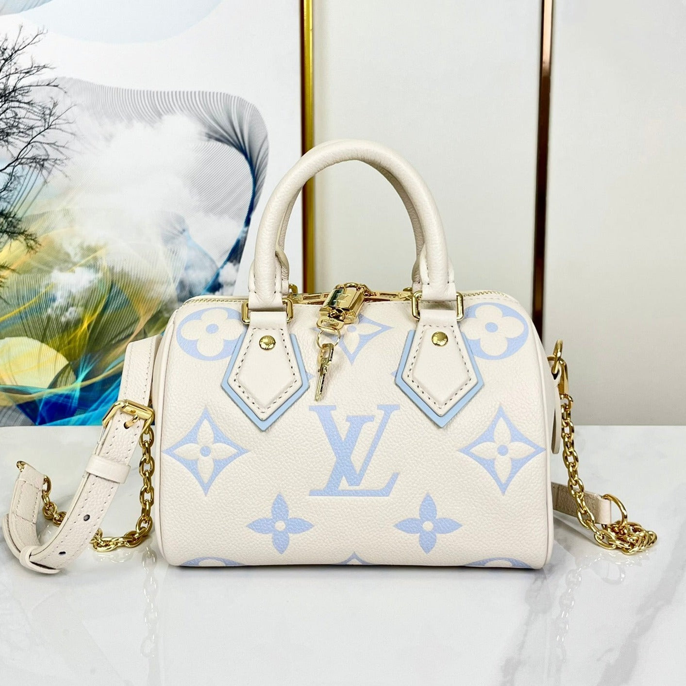 SPEEDY 20,5 WEISS-BLAUES MONOGRAMM-LEINWAND 