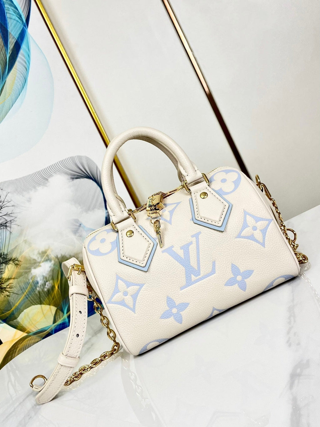 SPEEDY 20,5 WEISS-BLAUES MONOGRAMM-LEINWAND 