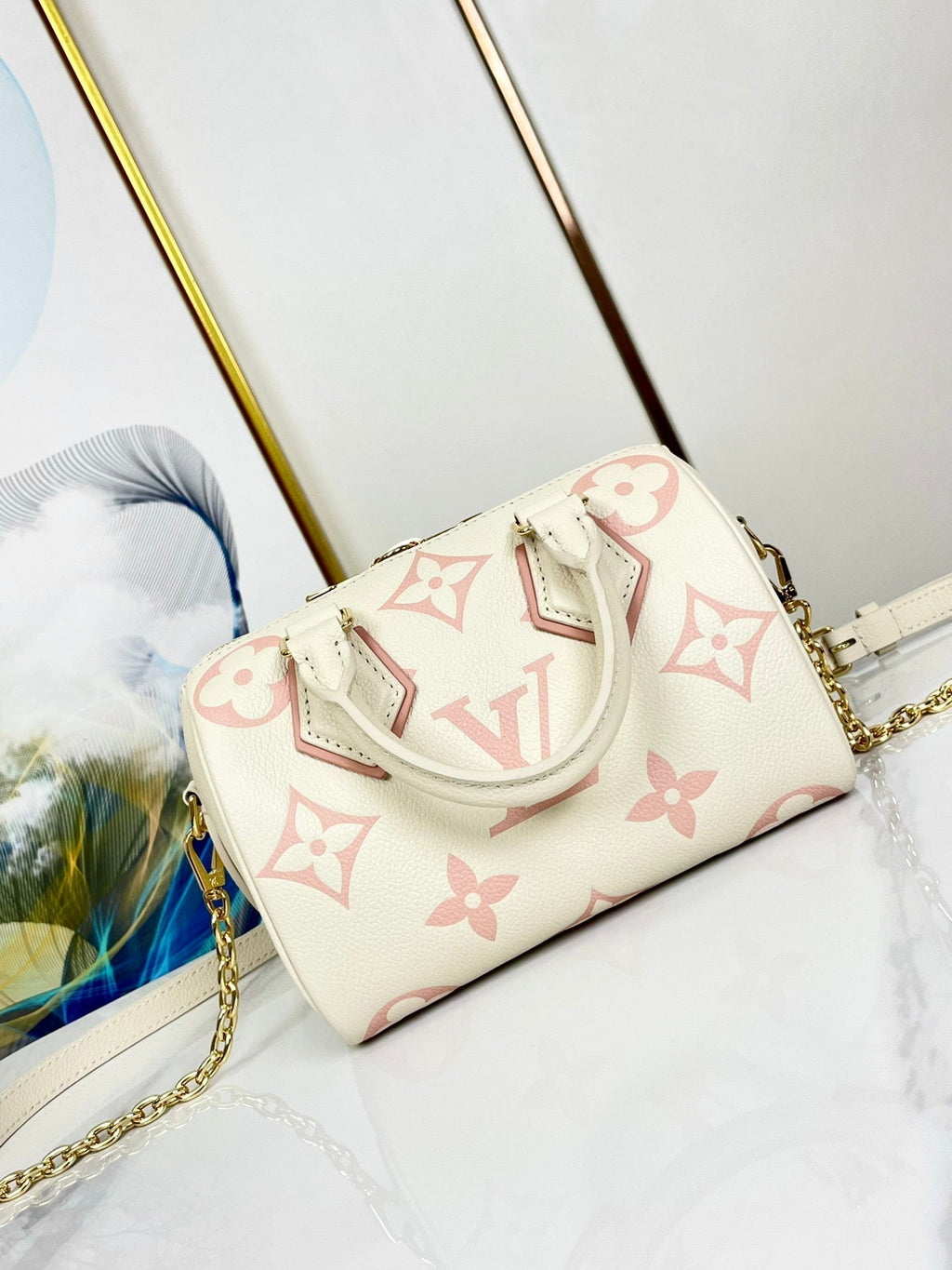 SPEEDY 20,5 WEISS-ROSA MONOGRAMM-LEINWAND 