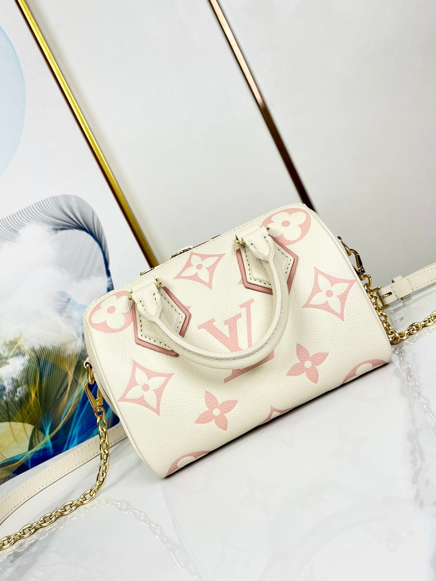 SPEEDY 20,5 WEISS-ROSA MONOGRAMM-LEINWAND 