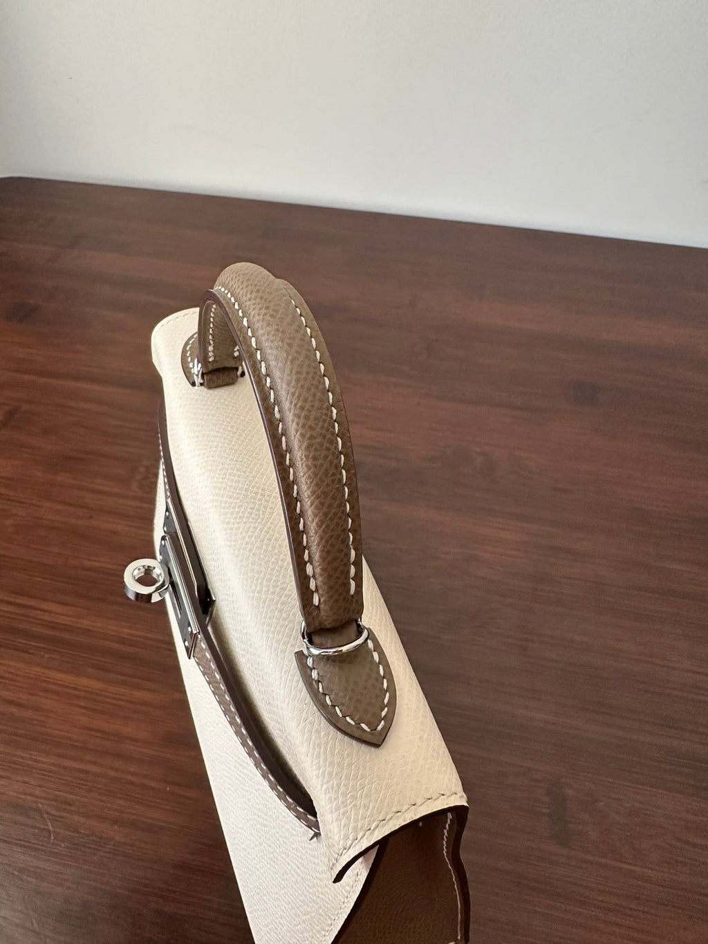 HM KELLY MINI 20 WEISS ETAIN EPSOM SILBERBESCHLÄGE