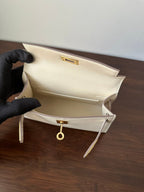 HM KELLY MINI 20 WEISS CHEVRE GOLDENE HARDWARE