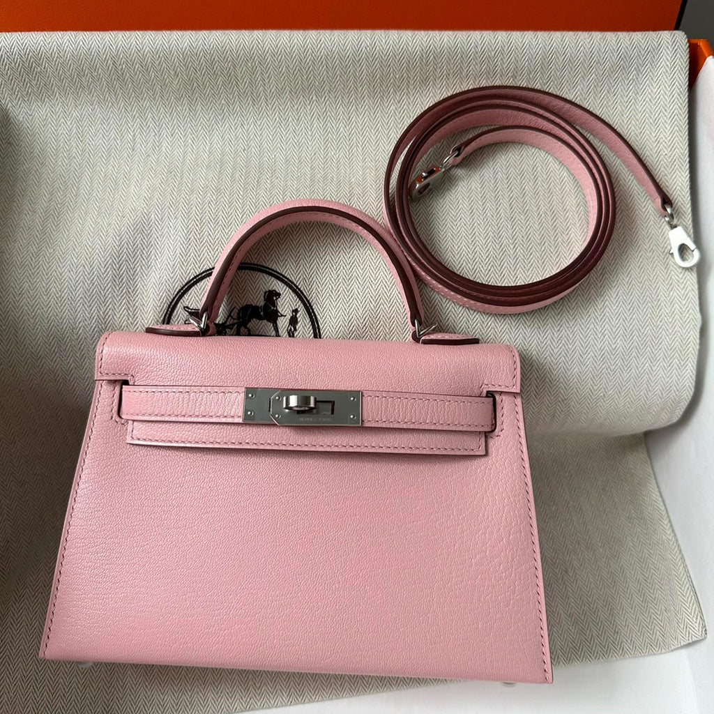 HM KELLY MINI 20 PINK CHEVRE SILBERNE HARDWARE