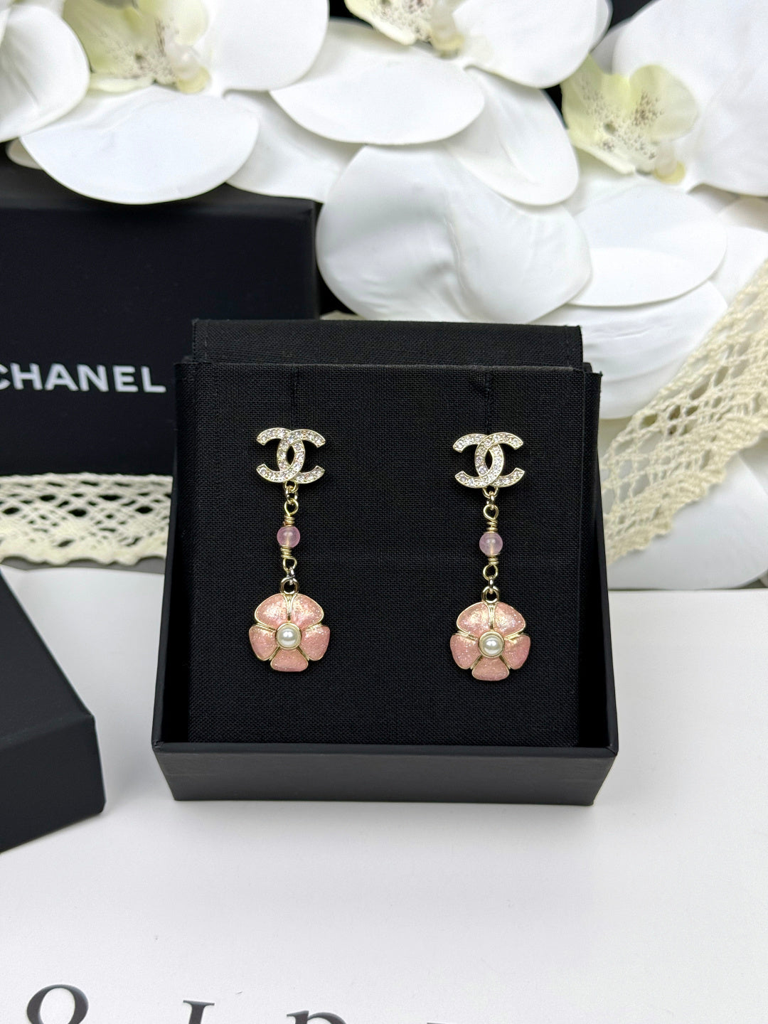 [⭐JeweliWhal]26C Pink Camellia Enamel Pendant with Double C Earrings